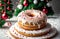 An sugary sugar donut and Christmas tree by AI Generated