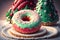 An sugary sugar donut and Christmas tree by AI Generated