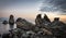 Suggestive overview of the protected marine reserve of the Cyclops Riviera at sunset