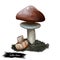 Suillus luteus, slippery jack or sticky bun mushroom closeup digital art illustration. Boletus has chestnut colored cap.