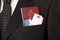 Suit with passport, money and credit card