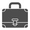 Suitcase or Briefcase solid icon. Portfolio with handle and clasp lock glyph style pictogram on white background