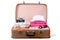 Suitcase with clothes and other travel accessories