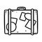 Suitcase comic style cartoon doodle image. Tour and travel logo. Media highlights graphic symbol