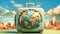 Suitcase with globe and world map inside. Sustainable travel wanderlust adventure concept