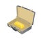 Suitcase with gold. Case with golden bullion. Suitcase wealth