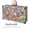 Suitcase in hand with stickers of flags of countries from travel