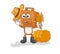 Suitcase head farmer mascot. cartoon vector
