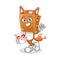 Suitcase head japanese fox character. cartoon mascot