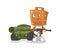Suitcase head soldier with tank character. cartoon mascot vector