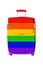 Suitcase LGBTQ community flag colors, rainbow baggage, colorful luggage, trolley bag white background isolated, LGBT pride travel