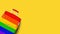 Suitcase LGBTQ community flag colors, rainbow baggage, colorful luggage, trolley bag yellow background, LGBT pride people travel