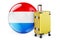 Suitcase with Luxembourgish flag. Luxembourg travel concept, 3D rendering