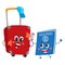 Suitcase and passport characters, travelling, vacation concept