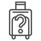 suitcase and question mark line icon, security check concept, baggage control vector sign on white background, outline