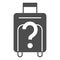 suitcase and question mark solid icon, security check concept, baggage control vector sign on white background, glyph