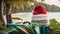 Suitcase Santa hat, sea celebrationchristmas summer vacation background bag tourism