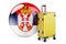 Suitcase with Serbian flag. Serbia travel concept, 3D rendering