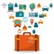 Suitcase travel concept media icons