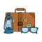 Suitcase travel with eyeglasses and camping icon