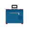 Suitcase travel front view vector icon. Baggage vacation bag isolated white. Journey handle blue trolley valise