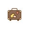 Suitcase with travel stickers flat icon