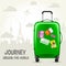 Suitcase with travel tags and european landmarks - tourism