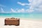 Suitcase tropical beach. Generate Ai