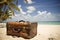 Suitcase tropical beach sand. Generate Ai