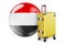 Suitcase with Yemeni flag. Yemen travel concept, 3D rendering