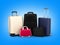 Suitcases and bags, travel concept on blue gradient backround 3d