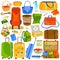 Suitcases, bags and travel luggage set, colorful icons isolated on white, vector illustration
