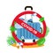 Suitcases on the beach. Travel bag with hat. Stop risk. Holidays. Vacation trip. Stop Covid-19. Spread prevention. Stay