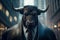 Suited Bull on Wall Street - A Strong Portrait of a Business Bull Generative AI.