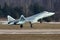 Sukhoi T-50 058 BLUE Russian fifth generation jet fighter taking off for a test flight at Zhukovsky - Ramenskoe airport.