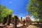 Sukhothai landmark, elephant statues attached on ancient pagoda