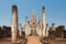 Sukhothai ruin old pagoda against blue sky at Wat Phra Sri Rattana Mahathat