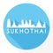 Sukhothai Thailand Flat Icon Skyline Silhouette Design City Vector Art Round logo.