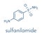 Sulfanilamide sulphanilamide sulfonamide antiobiotic molecule. One of the first antibiotics discovered. Skeletal formula.