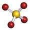 Sulfate anion, chemical structure. 3D rendering. Atoms are represented as spheres with conventional color coding: sulfur (yellow