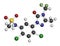 Sulfentrazone herbicide molecule. 3D rendering. Atoms are represented as spheres with conventional color coding: hydrogen white.