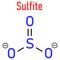Sulfite anion, chemical structure. Sulfite salts are common food additives. Skeletal formula.