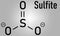 Sulfite anion, chemical structure. Sulfite salts are common food additives. Skeletal formula.