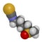 Sulforaphane cruciferous vegetable molecule. 3D rendering. Atoms are represented as spheres with conventional color coding: