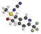 Sulfoxaflor insecticide molecule. Stylized skeletal formula chemical structure: Atoms are shown as color-coded circles.
