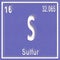 Sulfur chemical element, Sign with atomic number and atomic weight