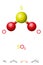 Sulfur dioxide, SO2, molecule model and chemical formula