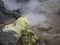 Sulfur fumarole in crater active Mutnovsky Volcano. Russia, Far