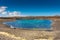 Sulfur lake in front of a volcano in Lanzarote,  Canary Islands, Spain