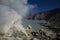 Sulfur mine Inside crater of Ijen volcano,